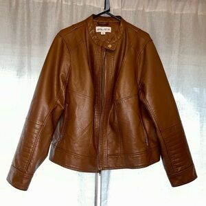 Women's Faux Leather Moto Jacket - Ava & Viv - Brown - 2X